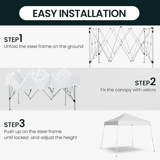 10x10 Pop Up Canopy, 300D Silver Coated White Fabric Outdoor Gazebo, Beach Tent Slant Legs with Storage Bag,Easy Up Sun Shade Shelter Tents with 8x8 Top Cover for Patio,Party