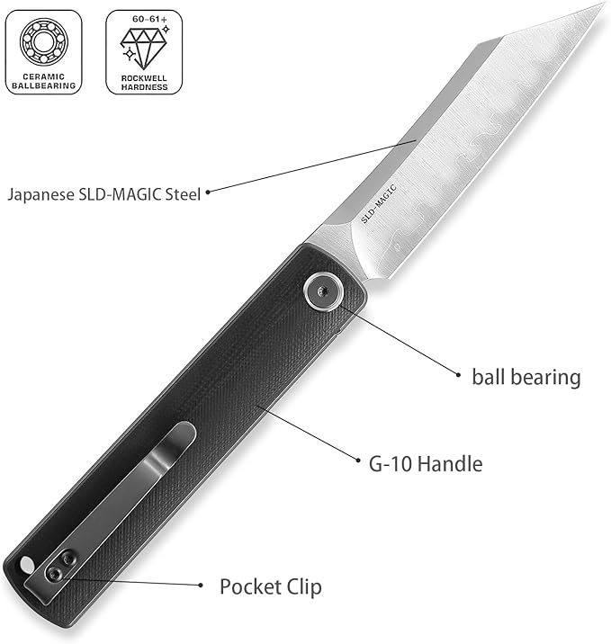 Miki Camping Pocket Folding Japanese Knife, G10 Handle, Japanese SLD-MAGIC Steel Blade, Pocket Clip, Camping Outdoor Fishing And Everyday Carry EDC Knife