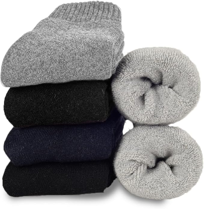 Josnown 5 Pairs Wool Socks Mens, Thick Warm Winter Thermal Cozy Boot Socks