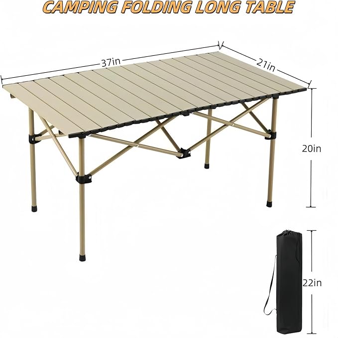 Folding Camping Table, Portable Beach Table,with Portable Bag,Suitable for Indoor, Outdoor, Camping, Backyard, Party, Patio, The Yellow Camping Table at The Beach
