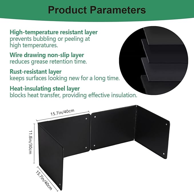 Black Large 2 Pieces 2 Sided Splatter Guard for Frying Stove Top,Oil Splash Guard Cooking for Stove,Non Stick Foldable Splatter Screen for Stove Top