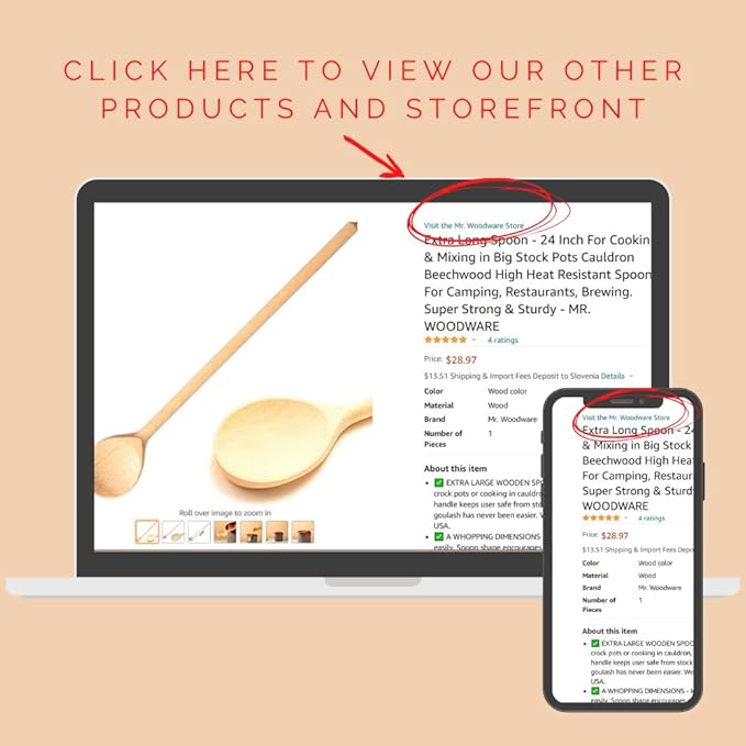 Mr.Woodware Wooden Kitchen Utensils- 24 Inch Long Handle Beech Wood Wok Spatula and Cooking Spoon - 2 in 1 Wooden Cooking Utensils Set for Mixing in Big Stock Pots Cauldron (Spoon)