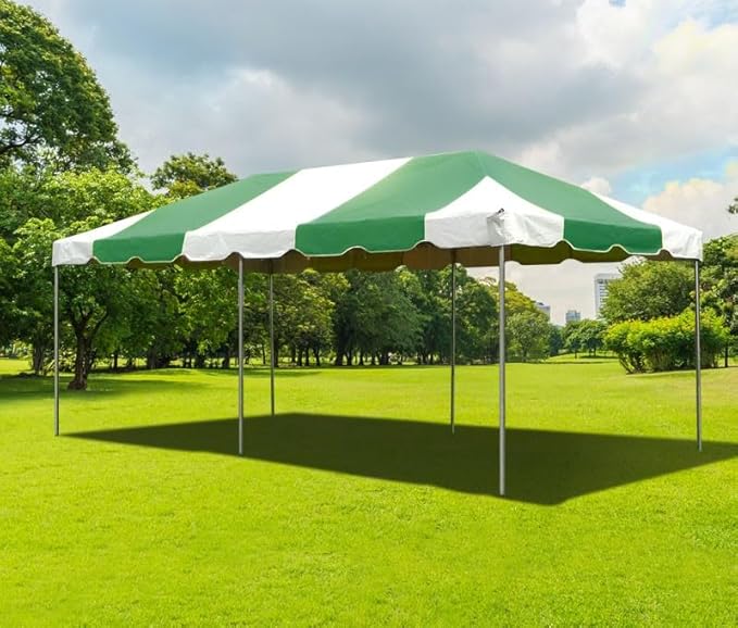 Party Tents Direct 10'x20' Weekender West Coast Tent Frame Party Tent (Green/White) PVC Top with Storage Bag - Tents for Parties, Weddings, Birthdays, Banquets, Fiestas, Workshop, Outdoor Event