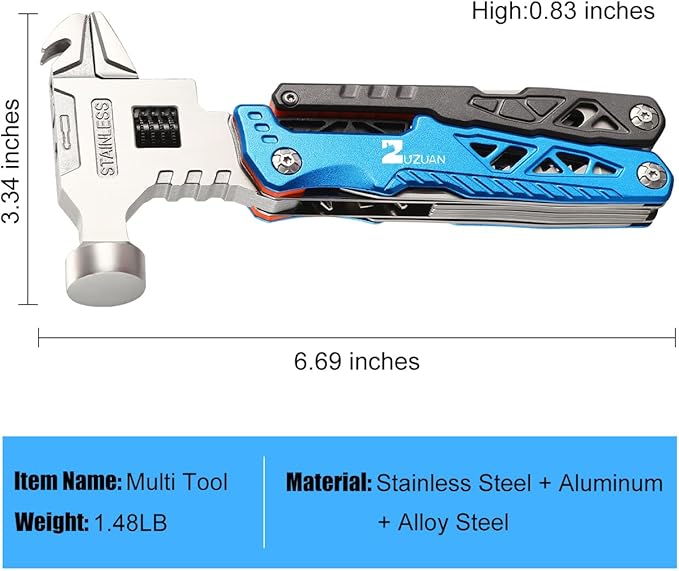 18 in 1 Multitool,Blue,Professional Stainless Steel Multitool Pliers with Replaceable Alloy Steel Blades Wire Cutters,Bottle Opener,Apply to Survival,Camping & Hunting,for Father's Day gift