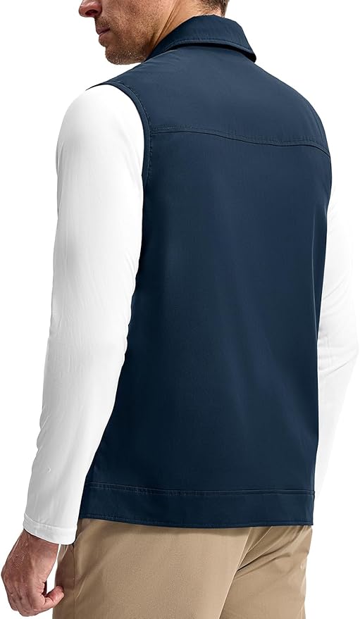 TBMPOY Men's Vest Casual Lightweight Thin Utility 3 Zip Pockets Stylish Sleeveless Jackets Summer Fall Golf Travel Business