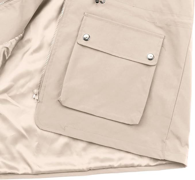 PESION Womens Packable Military Utility Vests Outerwear Waterproof Windbreaker Jacket Cargo Vest with Removable Hood