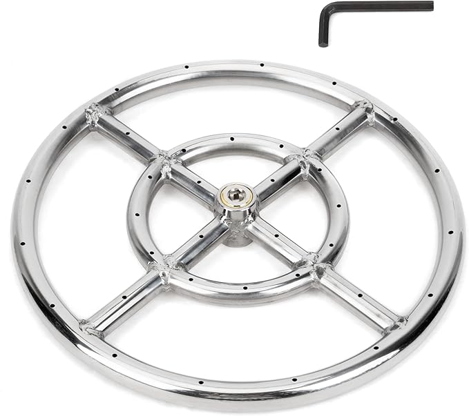 Stanbroil 12 Inch Round Fire Pit Burner Ring for Natural Gas & Propane - 304 Stainless Steel for Indoor & Outdoor Fireplace, BTU 92,000 Max