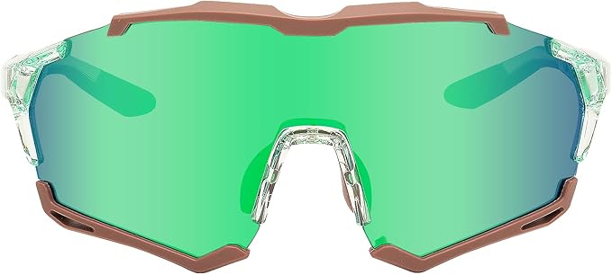 Sports Sunglasses – UV400 REVO Mirror Lens, Ultra-Light TR90 Full Frame, Adjustable Nose Pads, Anti-Slip Arms – Cycling Running Hiking Triathlon – green