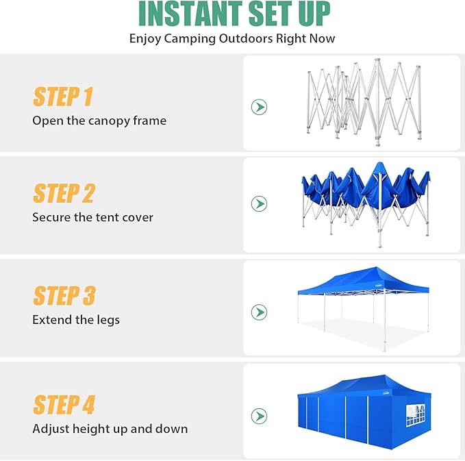 COBIZI 13x26 Pop Up Canopy with Sidewalls Heavy Duty Canopy Party Tent for Parties, Outdoor Wedding Large Event Tent Wind Waterproof UPF 50+ Ez Up in Garden Lawn with Roller Bag, Blue