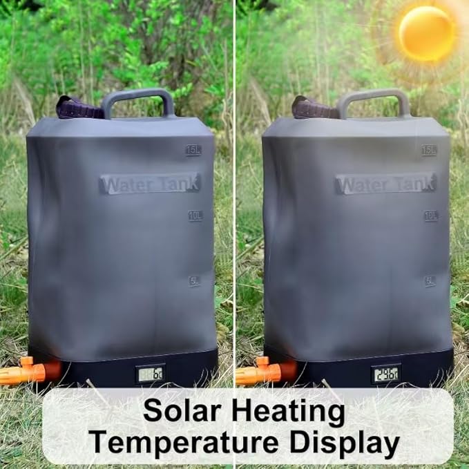 4.5 gallon/16L Silicone Water Tank,Portable Outdoor Shower,Electric Shower,8 Types of Multifunctional Shower Heads,Using Solar Heating Temperature Display,Suitable for Camping,Beach,and Hiking