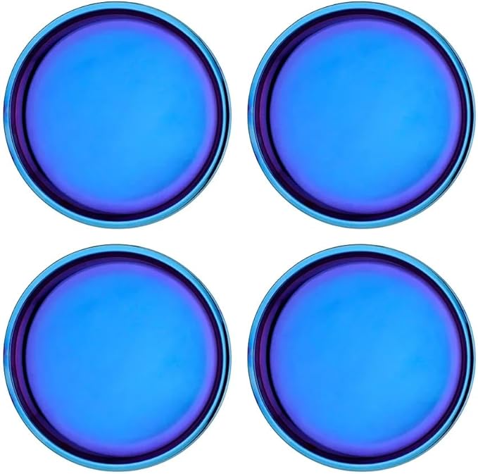 Ahimsa Stainless Steel Plates for Kids - 9" Round Blue Toddler Plates, Non Toxic Plate, BPA Free & Dishwasher Safe (Set of 4)