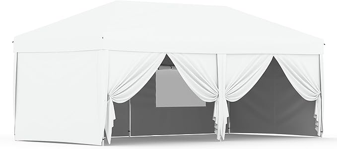 10x20 Pop Up Canopy Tent Outdoor Canopy with 6 Removable Sidewalls One-Person Set Up Heavy Duty Commercial Instant Tent Shelter-White