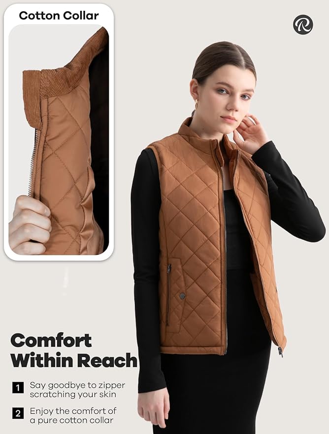 Women's Vest, Quilted Puffer Water-Resistant Zip With Pockets