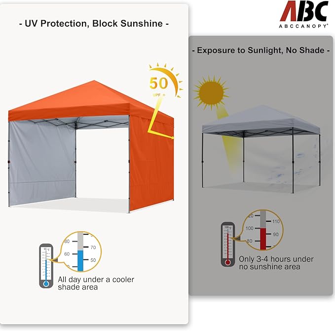 ABCCANOPY Pop up Canopy Tent with 2 Sidewalls for Outdoor Sun Blocking or Rain Protection,10x10, Orange