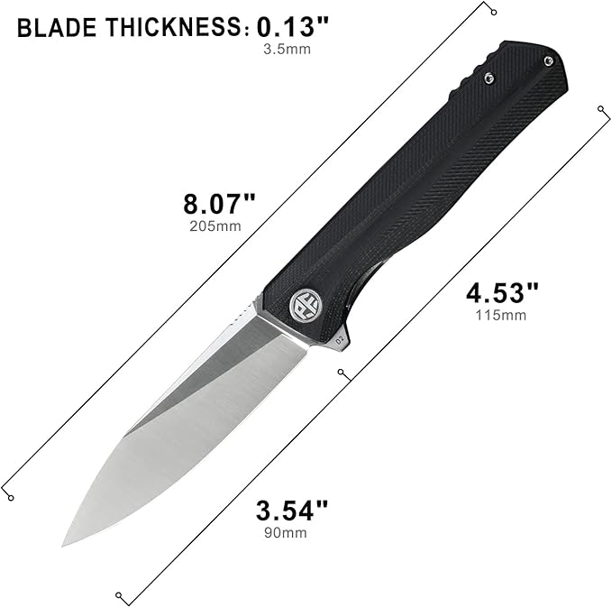 Petrified fish G10 handle D2 steel blade 2CR13 liner ball bearing flipper folding knife camping hunting EDC pocket tool PF818 (Black, Satin)