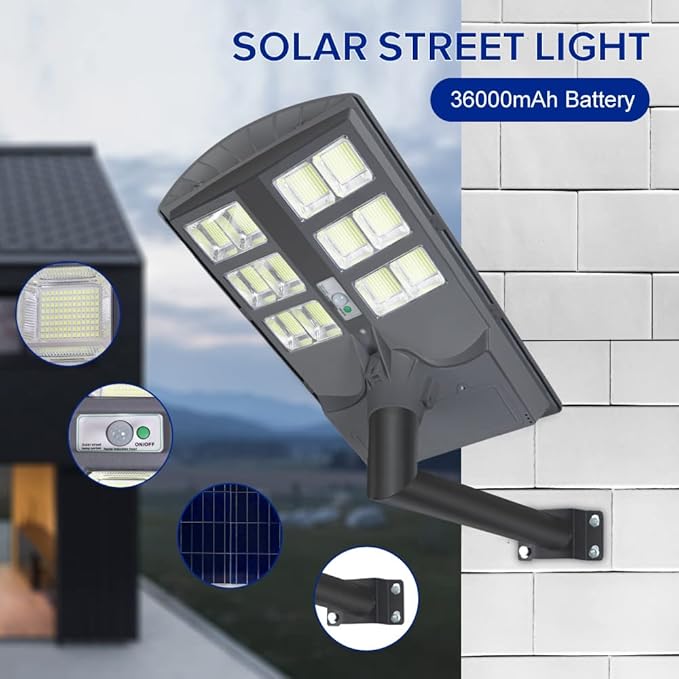 5000W Solar Street Lights Outdoor,Solar Security Flood Lights 42000lumens 6500K Dusk to Dawn with Motion Sensor IP66 Waterproof for Parking Lot,Stadium,Garden,Yard,Basketball Court,Barn