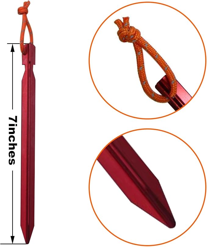 12 Pack Tent Stakes, 7075 Ground Metal Camping Aluminum Tent Pegs, Lightweight Tent Stakes Heavy Duty Spikes Camping Accessories
