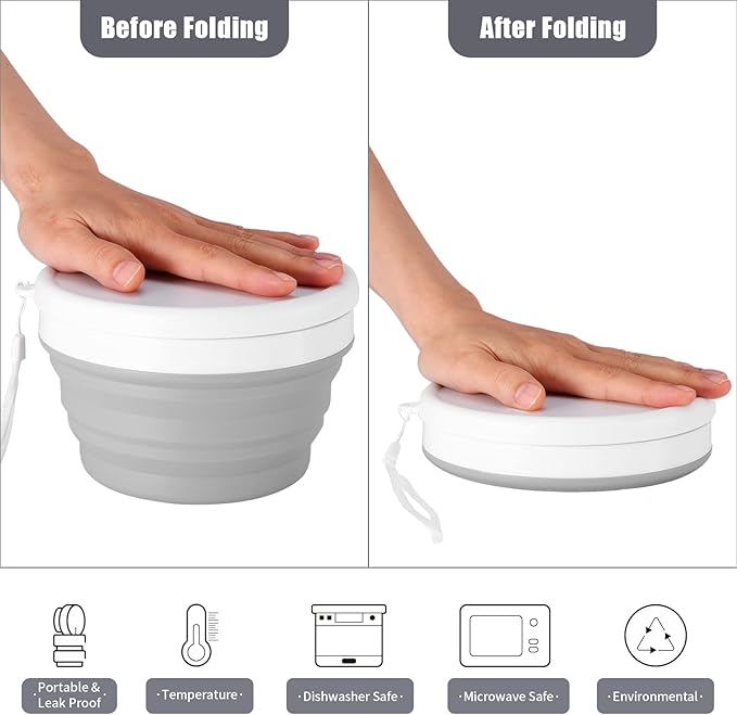 Odoland Camping Collapsible Silicone Cup and Bowl Set, Portable Mess Kit with Stainless Steel Spork and Lid for 1 Person Backpacking, Family Cookware, Hiking, Picnic, Travel