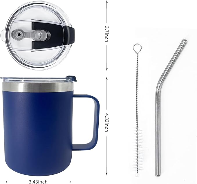 1pack 12oz Coffee Mug With Handle Bulk, Stainless Steel Insulated Travel Tumblers With,Double Wall Vacuum Camping Cup for Hot & Cold Drinks Tea (navy)