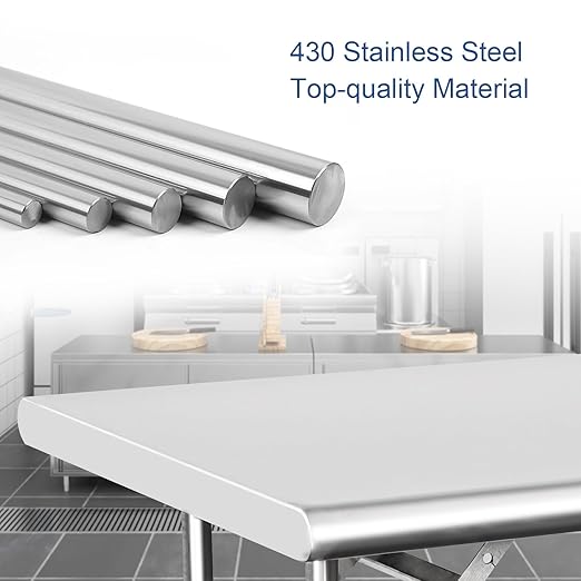 HARDURA Folding Stainless Steel Table 24X48 Inches with Adjustable Undershelf and Legs NSF Commercial Portable Folding Prep Table for Restaurant Kitchen Home and Hotel