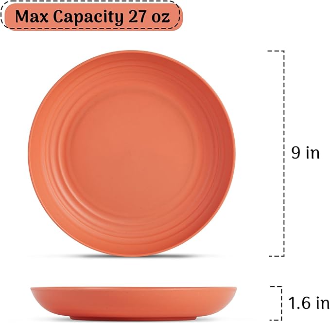 Wheat Straw Plate, Unbreakable Dinner Plates Set of 12/8, Dishwasher & Microwave Safe Plastic Plates Reusable, Lightweight Plates for kitchen (8 PCS, 9 IN)