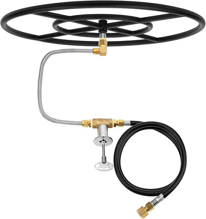 Stanbroil Natural Gas Fire Pit Burner Ring Installation Kit, Black Steel, 24-inch