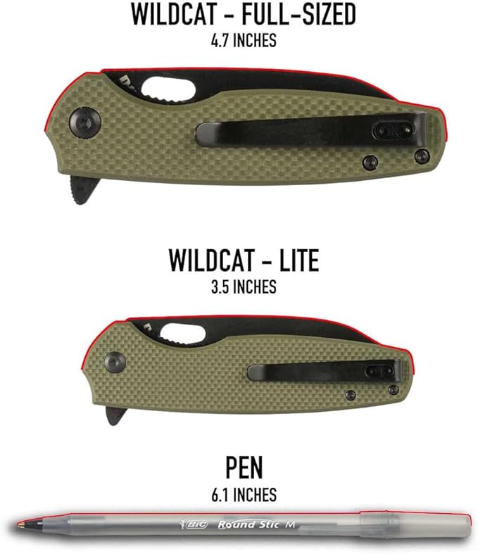 704 Gear Wildcat Lite EDC Folding Pocket Knife | Compact Size D2 Wharncliffe Blade with Thumbhole Cutout | Olive Drab Green