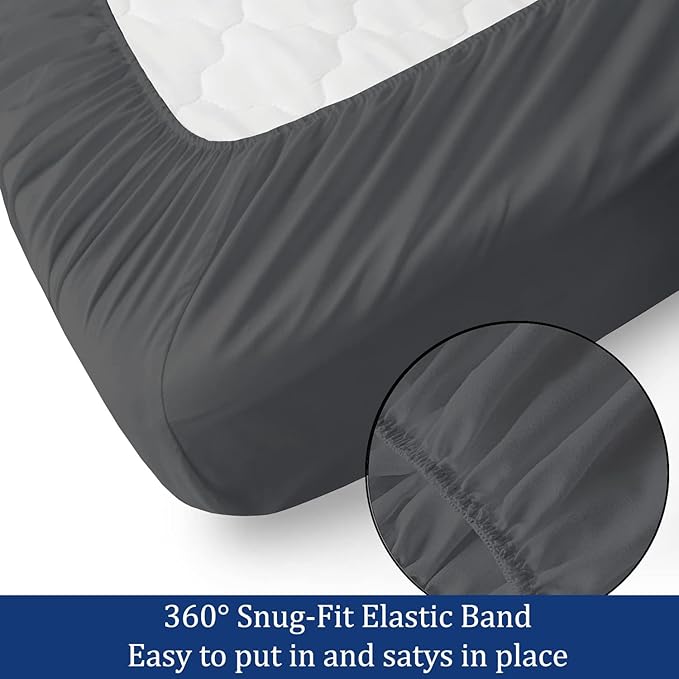 Cot Sheets 30" x 75" - 4 PCs Cot Sheet Set - 600TC 100% Cotton Sheet Set - Cot Size Fitted Sheets Perfect for Narrow Twin/Camp Bunk/Rvs Bunk/Guest Beds/Trifold Mattress, 4-8" Deep Pocket - Dark Grey