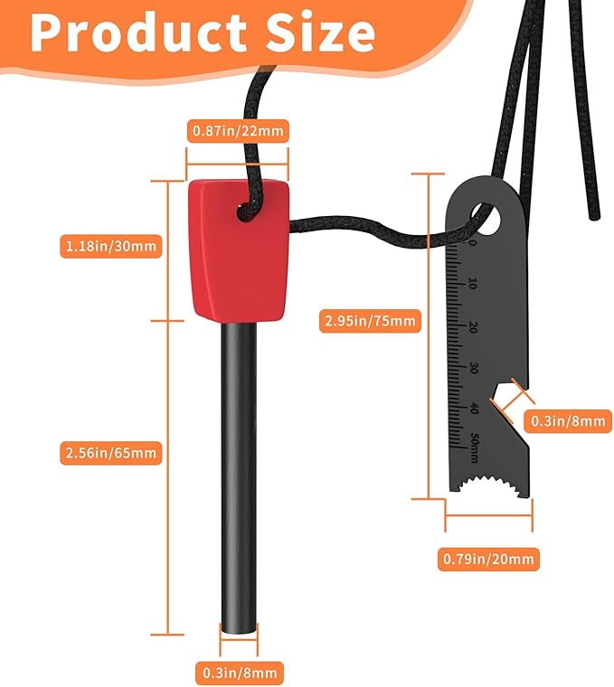 Ferro Rod Fire Starter Survival Tool Army,5/16" Ferro Rod with Easy Grip Handle,Multifunction Scraper Striker,Flint and Steel Magnesium Fire Starter Kit for Camping Backpacking