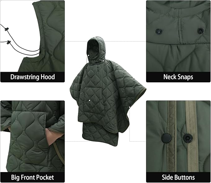 LOOGU Camo Blanket Waterproof Insulation Poncho Liner for Outdoor Camping, Hiking, Hunting, Survival, Backpacking, Picnicking