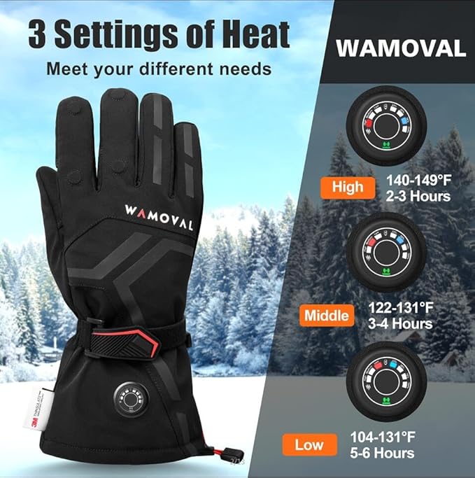 Heated Gloves, 7.4V 3000mAH Battery Electric Hand Warmers Rechargeable Heated Gloves for Men Women,Touchscreen Waterproof Winter Gloves for Motorcycling,Hunting,Skiing,Fishing,Outdoor Work