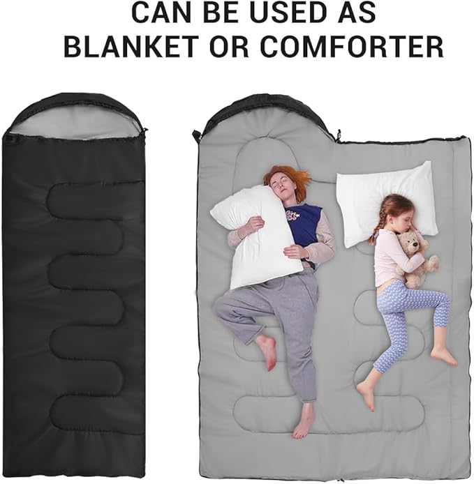 Sleeping Bags for Adults Backpacking Lightweight Waterproof- Cold Weather Sleeping Bag for Girls Boys Mens for Warm Camping Hiking Outdoor Travel Hunting with Compression Bags(Black