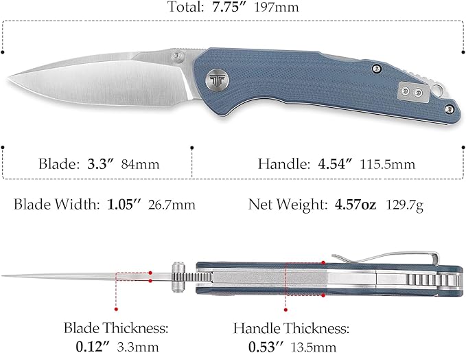 Pocket Knife for Men,EDC Folding Knife with Reversible Clip,3.3in 14C28N Blade, Thumb Studs & Lockback Outdoor Knives, Camping Tool,Arae-03G(Satin)