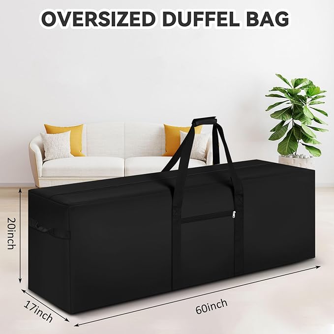 60 x 17 x 20 Inch, 332 L Extra Large Duffle Bag Camping Tent Storage Duffle Sports Equipment Bag Heavy Duty and Waterproof for Travel Camping Tent Pole Hammock Tripod Fishing Luggage Moving
