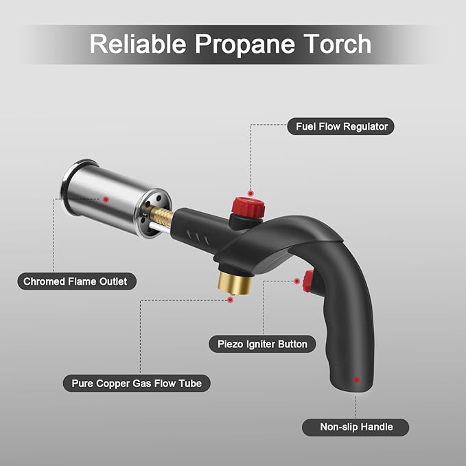 Sondiko Powerful Propane Torch Head with Igniter, Soldering Equipment Power Tools, Adjustable Blow Torch, Cooking Torch, Searing Torch for Steaks, Welding and BBQ, Black(Propane Tank Not Included)