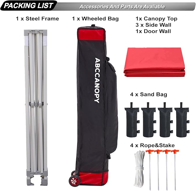 ABCCANOPY Easy Pop Up Canopy Tent with Sidewalls 10x10 Commercial -Series, Red