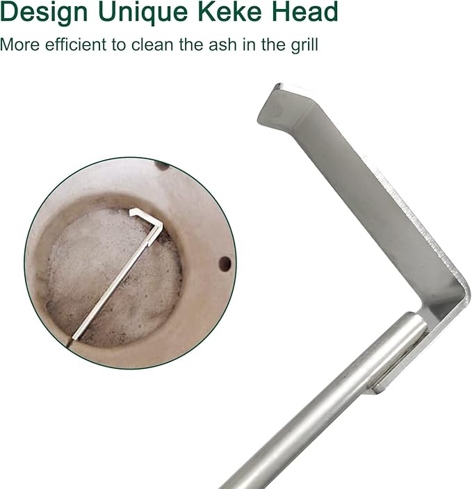 32.5" BBQ Ash Tool Poker Rake, Charcoal and Grill Cleaning Ash Tools for Big Green Egg, Kamado Joe and Other Charcoal Grills Corner Cleaner Accessories