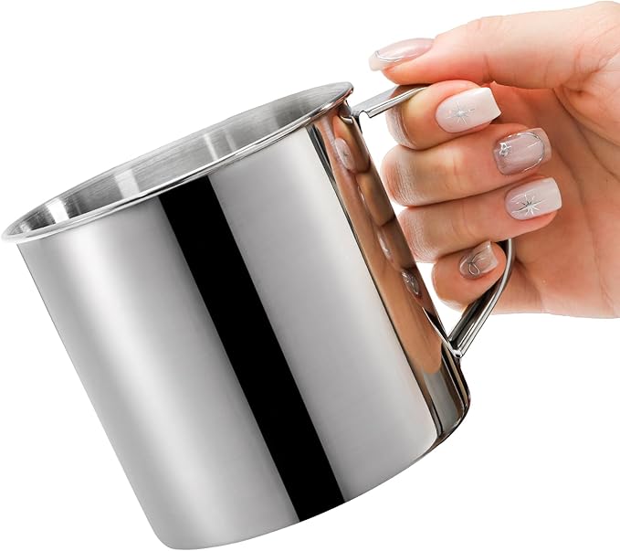 6 Pack Stainless Steel Coffee Mug with Handle, 18.5 Oz Metal Camping Coffee Cup, Unbreakable Portable Hiking Cup Tea Water Drinking Cups for Outdoor Travel, Picnics, Hot Cold Drinks