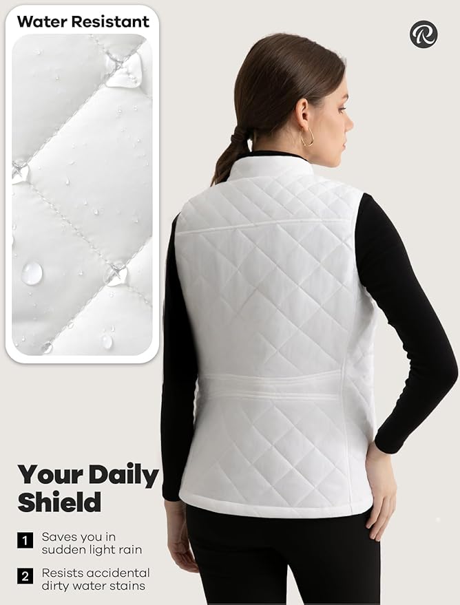 Women's Vest, Quilted Puffer Water-Resistant Zip With Pockets