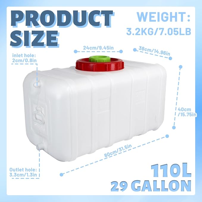 29 Gallon Potable Water Storage Containers Long Term,Water Tank with Spout Kit,Portable Water Storage Barrel for Outdoor Camping,Picnicking, RV and Household Water Use