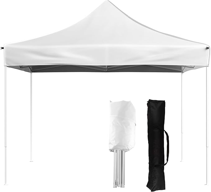 Pop Up Canopy - 10x10 ft Canopy Tent - UPF30 Beach Tent Sun Shelter - Adjustable Height EZ Up Canopy with Bag - Tents for Parties by Stalwart (White)