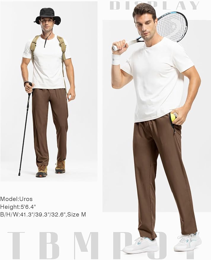 TBMPOY Men's Lightweight Hiking Travel Pants Breathable Athletic Fishing Active Joggers Zipper Pockets