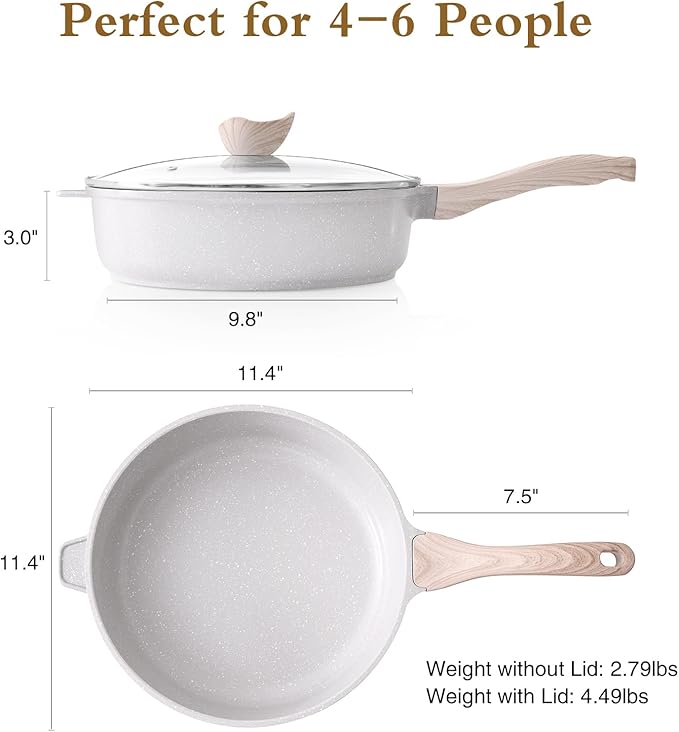 Nonstick Ceramic Deep Frying Pan, 11 Inch Non Toxic Skillet with Lid, Healthy Jumbo Cooker, Saute Pan for Cooking, Induction Cookware, PFOA & PFAS Free