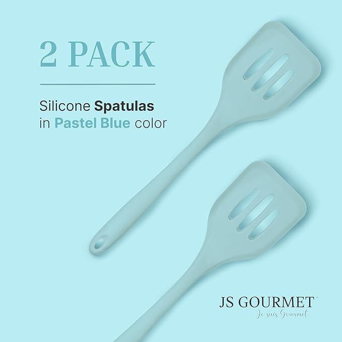 Silicone Slotted Turner Set – 2-Piece Set of Turner Spatulas for Eggs and Pancakes – Kitchen Tools & Accessories with Comfortable Handles, Heat-Resistant Utensils for Cooking and Baking – Pastel Blue