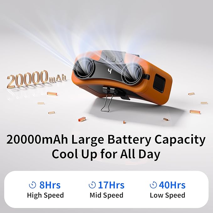 Socool 20000mAh Portable Waist Fan Clip on Wearable Belt Personal Fan Rechargeable, 40H Cooling Battery Operated with 10 Speeds & Dual Air Outlets, Neck Fans Hanging for Outdoor Jobsite Camping