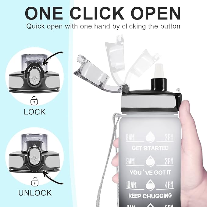 Enerbone Water Bottle, Leakproof BPA & Toxic Free, Motivational Water Bottle with Times to Drink and Straw, Fitness Sports Water Bottle with Strap for Office, Gym, Outdoor Sports