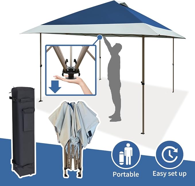 OUTDOOR LIVING SUNTIME 13x13 Instant Easy Pop Up Canopy,Portable Commercial Gazebo Camping Gazebo Tent Shelter with Wheeled Roller Carry Bag, Bonus Weight Sandbags, Stakes, Ropes - Navy