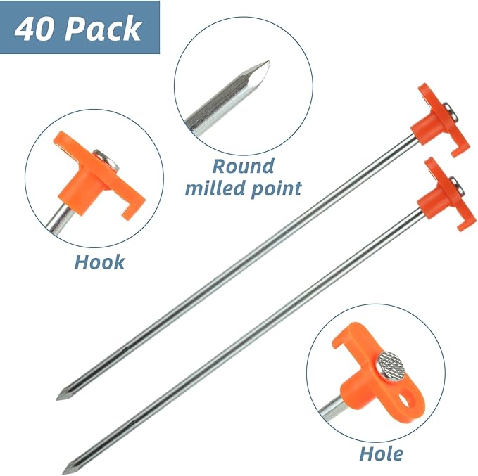 40PCS 10 Inch Heavy Duty Tent Stakes, Metal Tent Pegs, Galvanized Non-Rust Tent Stakes for Outdoor Camping, Garden, Canopies, Grassland