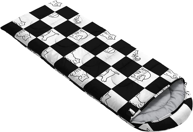 Kids Sleeping Bag for Boys Girls,Checkerboard Cat Print-Lightweight Warm Portable Outdoor Indoor-Waterproof Cold Weather Resistant Sleeping Bag for Camping Hiking