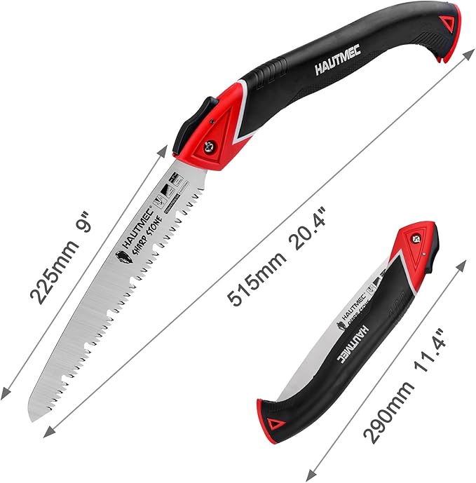 HAUTMEC 9" Pruning Hand saw, Pro Folding Saw of Sharp Stone Serie, SK5 Blade, Precision Hardened Triple-cut Teeth, Deep Gullets for Swift Chip HT0304
